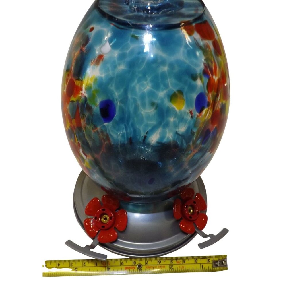 Muse Garden Hand-Blown Glass Hummingbird Feeder Multicolor Red Flower Ports - Picture 4 of 11